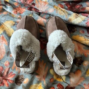 UGG Tan and White Shearling Slippers